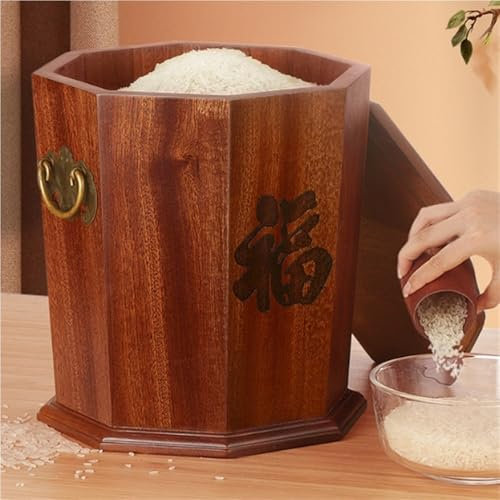 Distributeur de riz en bois de style chinois avec couvercle pour stocker les céréales de riz, les collations (petit)