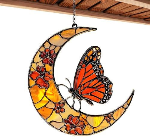 Ventana Papillon Swatcher Solans de lune de papillon et fleurs, papillon monarque et de jardin de montagne de fleurs, ornement d'art acrylique pour affichage de jardin domestique