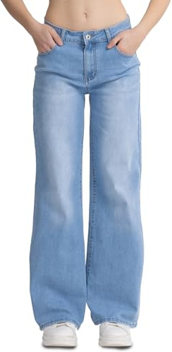 vittorio y Jeans Donna Vita Alta Larghi Baggy Wide Leg Fit Jeans (IT, Testo, L, Regular, Regular, Blu)