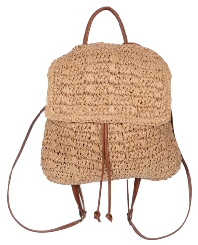 FRCOLOR Mochila Bolsa de Playa de Paja para Mujer con Interior Espacioso y Cierre de Cordón, Gran Capacidad Adecuado para Viajes Playa y Salidas Casuales