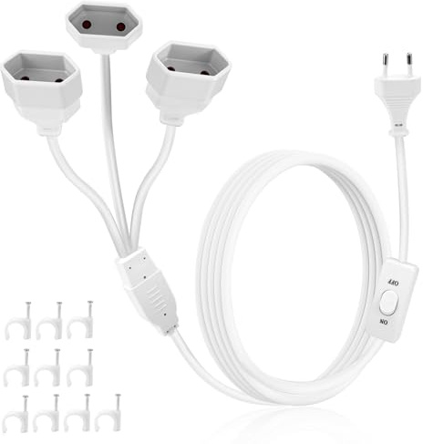 Verlängerungskabel 2M 3-in-1 Eurostecker Verlängerung 250V/2,5A Flachstecker Verlängerung Stromkabel Verlängerungskabel Eurokupplung