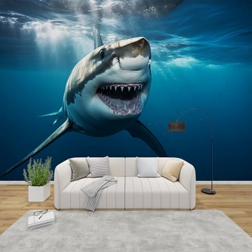 PaxGloz Fototapete 3D Effekt Hai Tapete Unterwasserwelt Tapeten Vliestapete Modern Wandtapete Wohnzimmer Schlafzimmer Kinderzimmer Wanddeko Motivtapeten 150 x 105 cm (B x H)