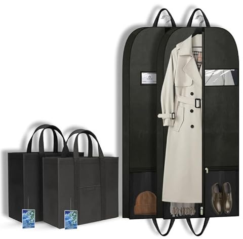 Kleidersack 137x60cm (2er Set) – Anzug Schutzhülle,Atmungsaktive Kleidersäcke für Anzug,Jacke,Kleid,Anzugtasche für Reisen & Aufbewahrung Mit Griffen und Taschen, kleiderschutzhülle mit reißverschluss
