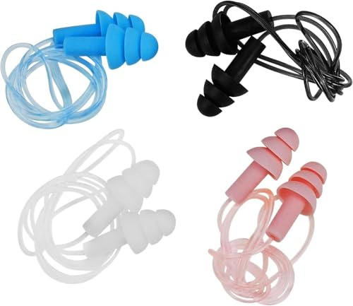 4 pares de tapones para los oídos con cancelación de ruido con cordones, silicona suave, impermeables y reutilizables para dormir, nadar y estudiar (multicolor)