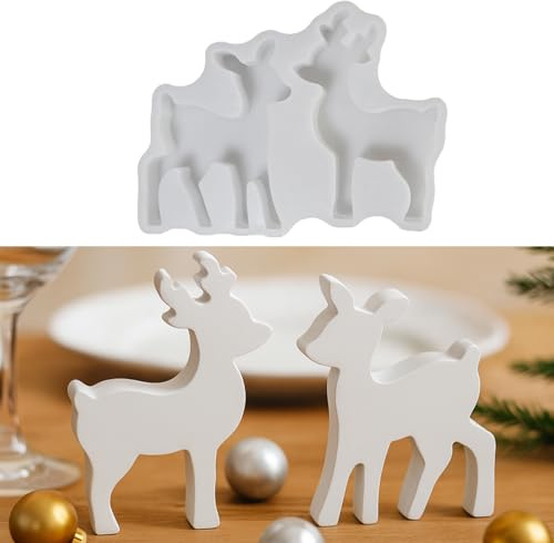 Skeadex Silikonformen Gießformen Weihnachten, 3er Silikonform Elch Gießform Elch Gießformen Silikon Weihnachten Gips zum Gießen Elch Silikonform Winter Giessformen Silikon Weihnachten für DIY (B)