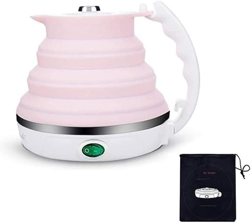 Bollitore elettrico pieghevole da viaggio, in silicone alimentare, 555 ml, 110-220 V, protezione antigoccia, portatile, con doppia tensione e cavo di alimentazione rimovibile