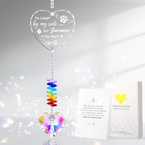 Meng Jiaran Dog Memorial Gifts for Loss of Dog, Dog Crystal Suncatcher | Sun Catchers for Windows with Heart Prism Paw Pattern Pet Sympathy Gifts for Christmas Home Patio Garden Hanging