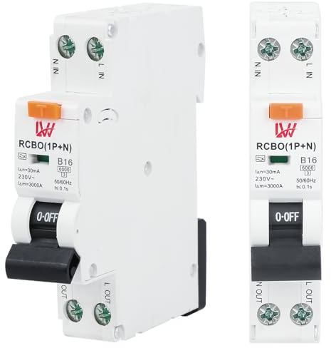 TEOV FI/LS-Schalter Fehlerstromschutzschalter 1P+N B16 30mA RCBO DIN Rail Mounting Leitungsschutzschalter