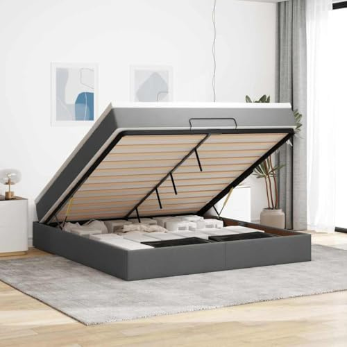 Qnhdfrt Ottomanbett mit Matratze 180x200 cm Dunkelgrau Stoff Taschenfederkern Matratze und Stauraum mit Hydraulik Mechanismus für Schlafzimmer und Gästezimmer