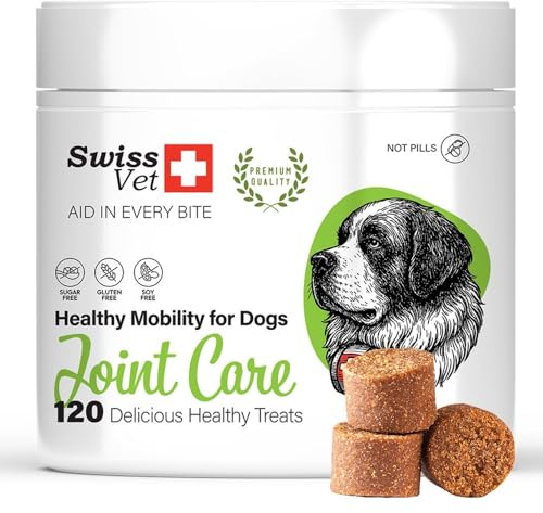 SwissVet Gelenktabletten für Hunde - 120 Kautabletten mit Grünlippmuschel, MSM, Glucosamin, Chondroitin & Collagen - Hochdosierte Gelenkunterstützung für Mobilität & Knorpel - Getreidefrei