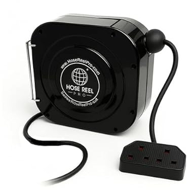 Hose Reel Pro Retractable Extension Cable Reel, Heavy Duty Power Cable 9m Retractable Cable Reel Double Sockets 13A Power Switch (Black)