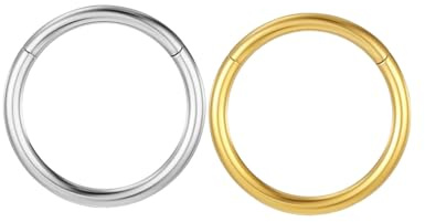 Rainway 2 unidades de anillo para la nariz, oro plateado, fino piercing para la nariz, oro de titanio, piercing para el labio, septum, cartílago, oreja, piercing corporal, joyería para mujer y hombre