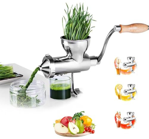 YIYIRAN Stainless Steel Manual Wheatgrass Juicer,Fruit Vegetable Citrus Orange Juice Press Extractor, Hand Fruit& Vegetables Squeezer, Manual Wheatgrass Press with Suction Cup Base and Table clamp