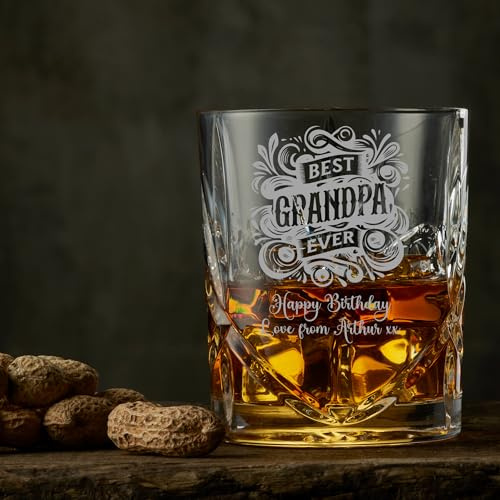 Customised Bespoke Personalised Crystal Cut Whisky Glass Gift For Grandpa