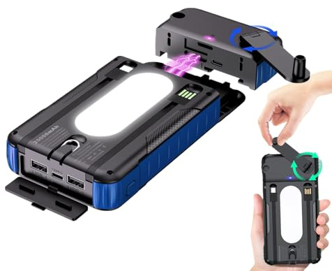 Solar Charger Power Bank - 20000m Ah Waterproof, Bright Flashlight, Hand Crank Solar Portable Chargerr, Multi-Function Power Bank for Tablet Camera Smartphone Camping Travel Road Trip Music Festival O