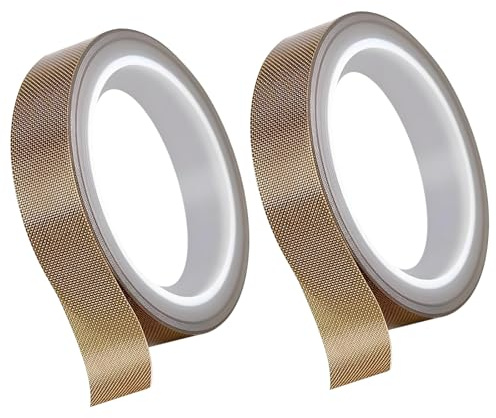 Oiieco Teflon Klebeband 15mm x 10m, PTFE Hochtemperaturband 0,13mm Selbstklebend, Hitzebeständiges PTFE Glasgewebeband für Vakuumiergerät, Impulsversiegelung & Heißsiegelgerät (2)