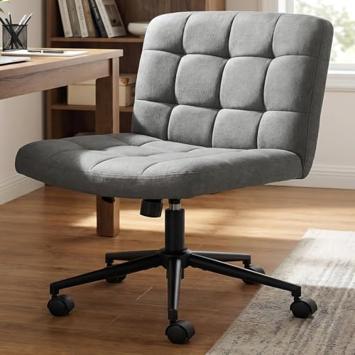 Clevich Kontorsstol utan armstöd, bred skräddarstol för skräddarsäte ergonomisk justerbar höjd criss cross stol för hemmakontor, arbetsrum, smink, sovrum (grå)