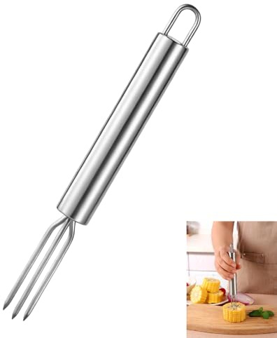 Potatisgaffel, majsplugg i rostfritt stål 3 tänder, återanvändbara, öron, majs, rostfritt stål, mathållare, grill, kök, grill, picknicktillbehör, brännskada, säkert grepp, potatis grönsaker