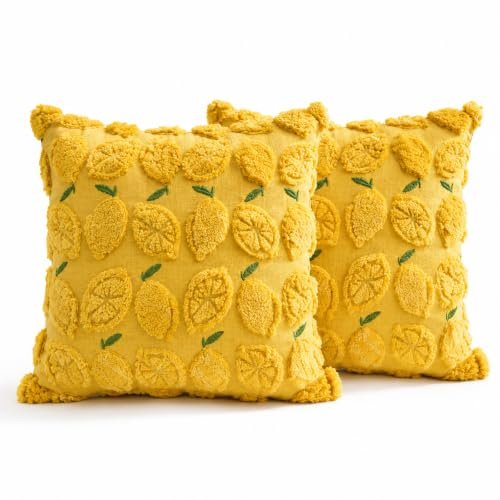 Tapufitil 2 Stück Kissenhülle 45x45 mit frischen Zitronen-Motiven, Wetterfestes Outdoor Kissen für Garten, Balkon, Terrasse & sommerparty