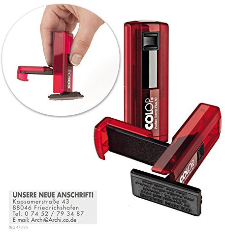 Colop Pocket Stamp Plus 30 stämpel fickstämpel (röd) med individuell textskiva/logotyp