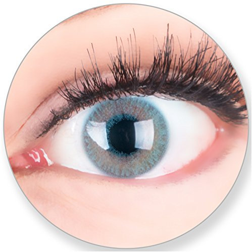 Glamlens Kontaktlinsen farbig blau ohne Stärke - mit Kontaktlinsenbehälter. Sehr stark deckende natürliche blaue farbige Monatslinsen Azur Blau 1 Paar weich Silikon Hydrogel