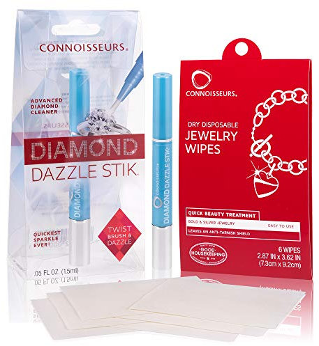 Connoisseurs Jewellery Cleaner Kit | Diamond Dazzle Stick & 6 Cleaning Cloth Wipes | Gold, Diamond, Platinum & Silver Jewellery Cleaner | Ring Cleaning
