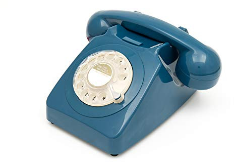GPO 746 Teléfono fijo de disco con estilo retro de los años 70, cable en espiral y timbre auténtico - Azul
