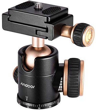 Andoer Tripod Ball Head 360° Panoramic Aluminum Alloy Ballhead with 1/4 Inches Screw Quick Release Plate for Smartphone Camera Desktop Tripod, Max. Load 5KG