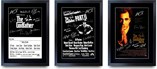 HWC Trading The Godfather Collection The Cast Al Pacino Marlon Brando Gifts gedrucktes Poster, signiertes Autogrammbild für Film-Fans, A3, gerahmt
