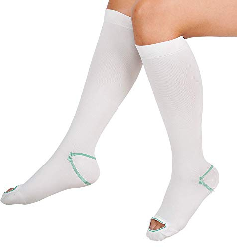 invera Anti Embolism Compression Stockings, Knee High Unisex Ted Hose Socks 15-20 mmHg Moderate Level, White, L (1 Pair)