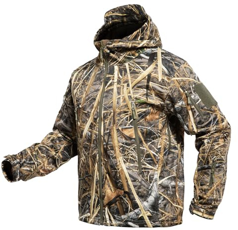 YEVHEV Hunting Jacket for Men Quiet Hunting Camouflage Clothing Hoodie Camo Coat Water-Repellent Windproof