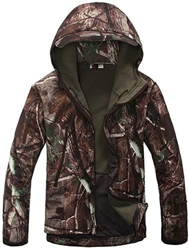 VADOOLL Herren Taktische Jacke Softshell Fleece Kapuzen Outdoor Mantel Warme Winterjacke Militär Softshell Taktische Jacke (Tree Camo,L)