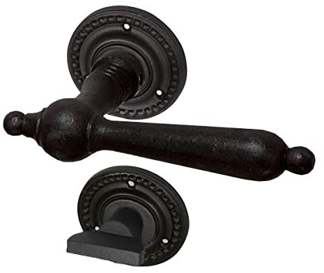Ventano Drückergarnitur Türgriffset Gusseisen schwarz für Badezimmertüren mit WC Stecker Modell 1915 I Türklinke Antik Vintage