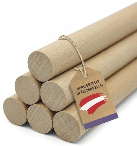 vasalat Trästavar för pysselset – trästång 100 cm x 18 mm perfekt för gör-det-själv-projekt, slät trästång i bok olackerad, slät – 6 stycken