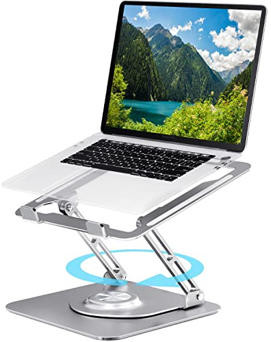 Laptop Stand 360°for Desk Rotating Base, Laptop Riser Adjustable Height, Foldable Portable Aluminum Adjustable Laptop Stand Compatible with Macbook Pro Other Notebooks and Tablets 10-17（silver）