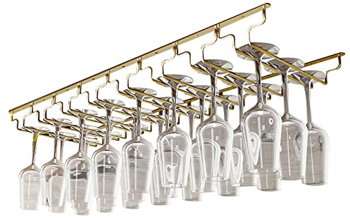 V3VOGUE Umgekehrter Weinglashalter, Weinglasregal Gläserhalter Schrank, Schrankeinsatz Für 16 Stielgläser, 7 Schienen Weinglashalterung Mit Schrauben, Metall Weinglas Halter (Size : Width:28cm)