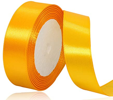 Gelb Satinband 25mm x 22Meters Schleifenband Gelb Geschenkband Dekoband Stoffband für Geschenk, Basteln, Nähprojekte, Haarschleifen, Brautstrauß, Hochzeits Dekoration