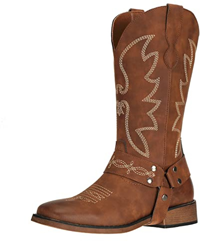 SheSole Damer kvinnor cowgirl cowboy stövlar bred vad låg klack västerländska skor, Brun, 42 EU
