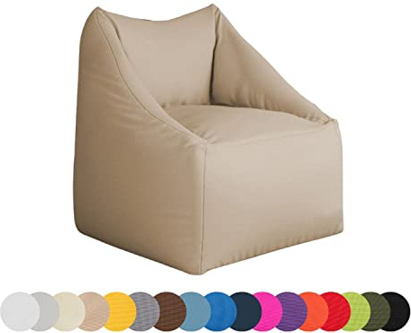 chilly pilley® Sitzsack Sessel in 2 Größen – Bequemer Bean Bag mit Bezug aus Cord, Leinenoptik oder wasserabweisendem Stoff – Moderner Loungesessel für Wohnzimmer, Kinderzimmer oder Terrasse (Beige)