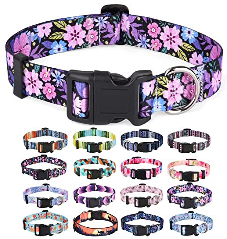 Mihqy Dog Collar for Small Dogs, Cute Small Medium Large Dog Pet Collar, with Floral Patterns, Soft Adjustable for Boy Girl Female Male Puppy Dog Collar(Floral Pink,S)