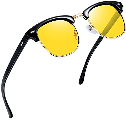 Joopin Gafas Conducir Noche Hombre y Mujer Gafas de Sol Amarillas Visión Nocturna Conducción Estilo Medio Marco Semi-Rimless Sunglasses Night Driving