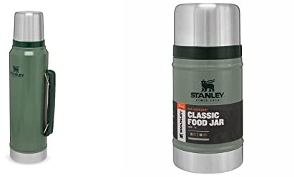 Stanley Classic Legendary Bottle 1L / 1.1QT Hammertone Green – Acier Inoxydable - Sans BPA - Maintient la température pendant 24h & Classic Legendary Food Jar 0.7L / 24OZ Hammertone Green