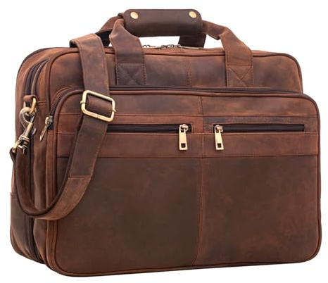 STILORD Alexander Lehrertasche Herren Leder Vintage Aktentasche Laptoptasche Bürotasche Businesstasche groß XXL Umhängetasche mit Dreifachtrenner Echtleder Farbe:Sattel-braun