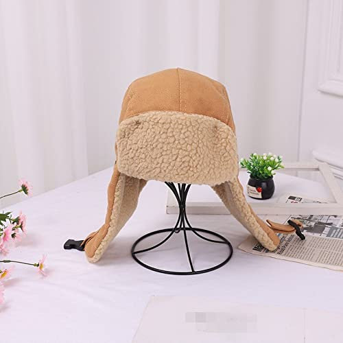 DEPAJA Russische Mütze Warme Bomber-Uschanka-Hüte Ohrenklappe Russische Mütze Männer Frauen Ohrenklappe Winter Trappermütze Skifahren Winter Schnee Verdicken Kalte Hüte,Beige,56-59Cm