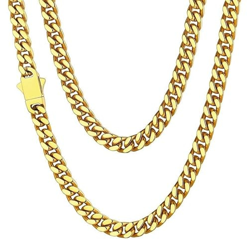 ChainsHouse Mens Cuban Link Chain, Gold Plated Miami Cuban Chain Necklace for Men, 5mm Wide Hip Hop Mens Jewelry, 20