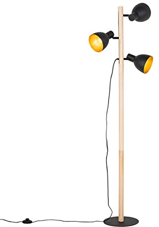 Qazqa - Landhaus I Vintage Ländliche Stehlampe schwarz mit Holz 3-flammig – Flint I Wohnzimmer I Schlafzimmer - Länglich - LED geeignet E27