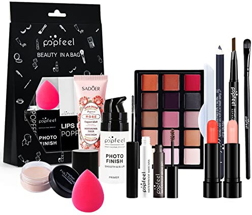 Holzsammlung 12 Stück Mehrzweck Make-up-Sets,Kosmetik Starter Kit mit Lidschatten Palette Augenbrauenstift Lippenstift Concealer Geschenkset Für Frauen und Mädchen