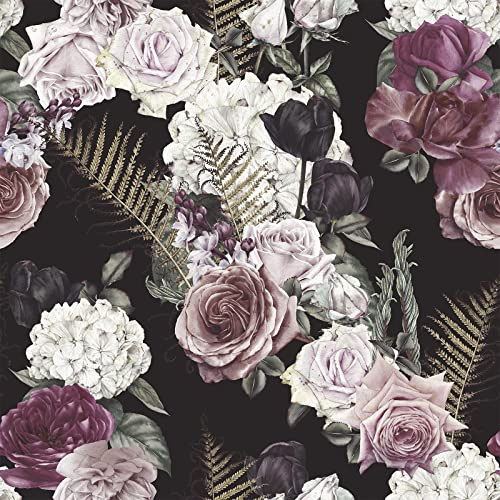 CRE8TIVE Schwarz Fototapete Blumen Rose Selbstklebende Tapete Blumen 61cm x 300cm Klebefolie Möbel Fototapete Schlafzimmer Schrankfolie Wasserfest Vinyltapete Küchenfolie Selbstklebend Arbeitsplatte