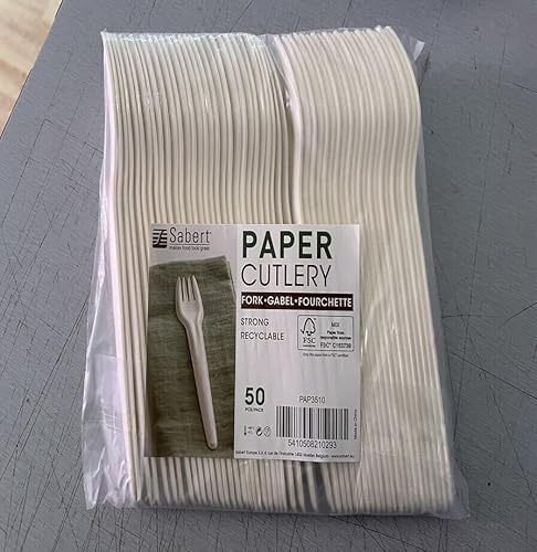 50 White Paper Forks 17 cm Ultra Rigid, Biodegradable, Recyclable, FSC Certified for Individuals, Catering, Takeaways