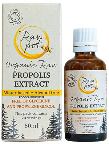 RAW POT - ORGANIC RAW PROPOLIS EXTRACT - Alcohol-Free 100% Pure Unpasteurised Natural Bee Propolis Liquid for Sore Throat & Cold, Immunity Support, Skin, Hair, Dental Care | Kids & Adults Drops (50ml)